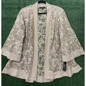 R & M Richards Women's Light Pink Sheer Soutache Jacket Cardigan Sz 18W Floral